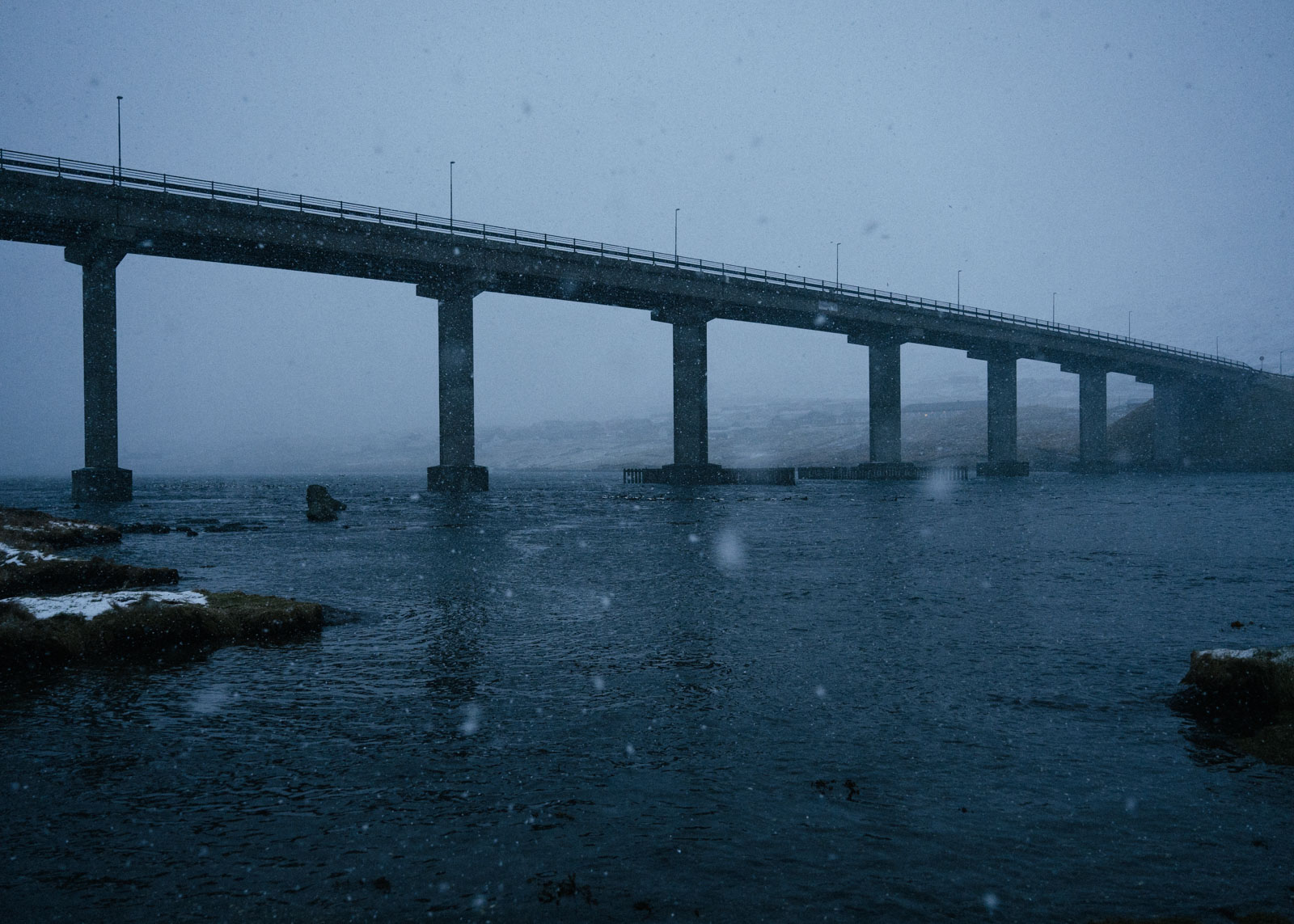 The Nordskala Bridge was one of the first major infrastructure builds in the 1960s. It marks the beginning of the revolution of infrastructure on the Faroe Islands, February 3rd, 2024. 03.02.2024, Nordskala, Faroe Island, ©2024 Niclas Tiedemann