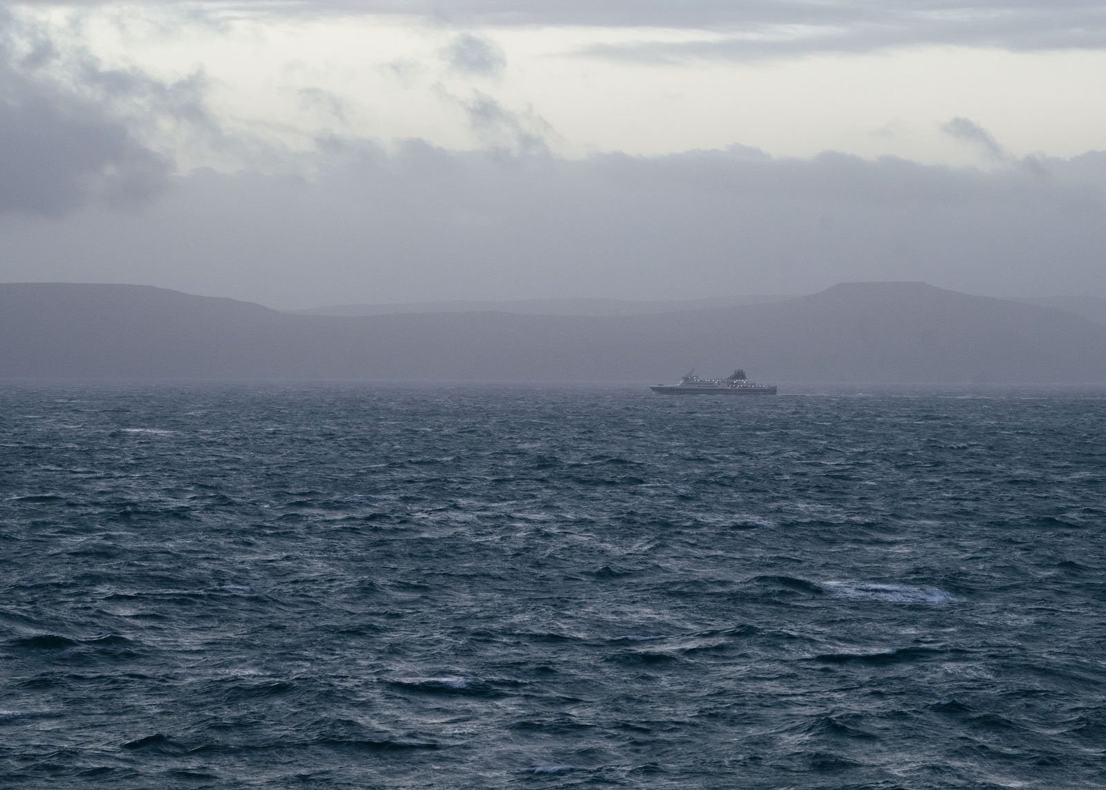 The Smyril ferry making its 2 ½ hour voyage towards Suðuroy, connecting the southern island with the capital, Tórshavn, on January 29th, 2024. 29.01.2024, Suðuroy, Faroe Island, ©2024 Niclas Tiedemann