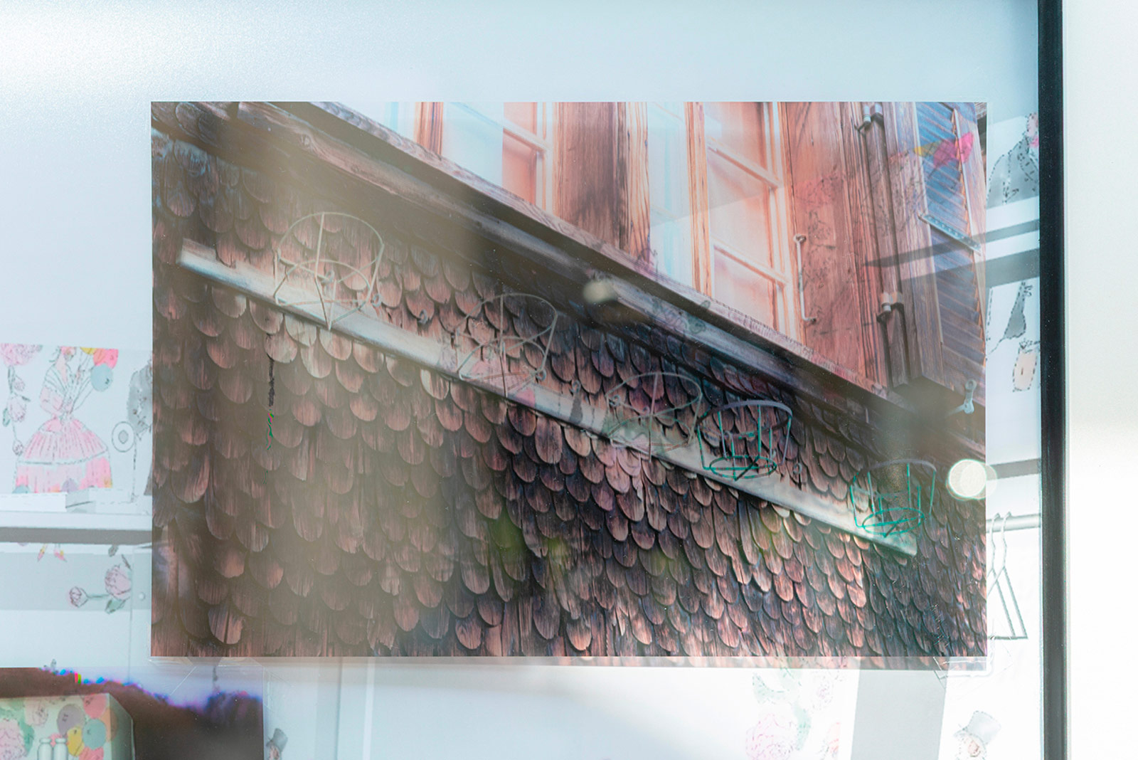 Display case, inkjet print on paper and on plastic sheet, scan of Giovanni’s room’s page by James Baldwin, digital copy of a Lucien Happersberger’s watercolor (Les Vignes Fully, 1984) and further archival material, 92 x 67 x 3 cm, 28.02.2026, Kunsthaus Glarus curated by Annette Amberg, Switzerland, © 2026 Nolan Lucidi
